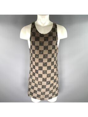HAIDER ACKERMANN Size S Black Olive Checkered Tank Top